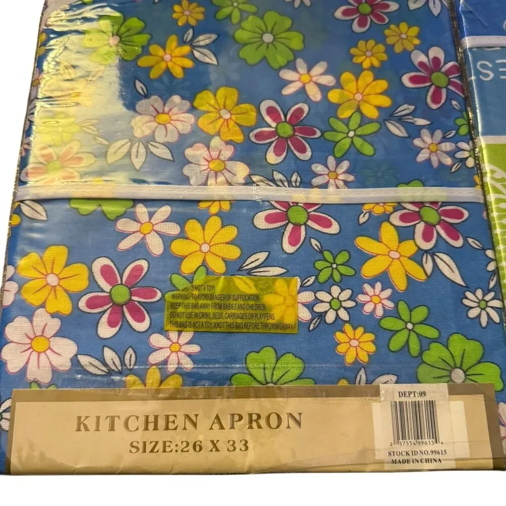Vtg‎ NOS Kitchen Aprons Set Of 2 Floral 80s 90s 26x33 Cotton With Vinyl Backing